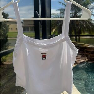 White Women's Coffee Cup Embroidered Cropped Tank Top
